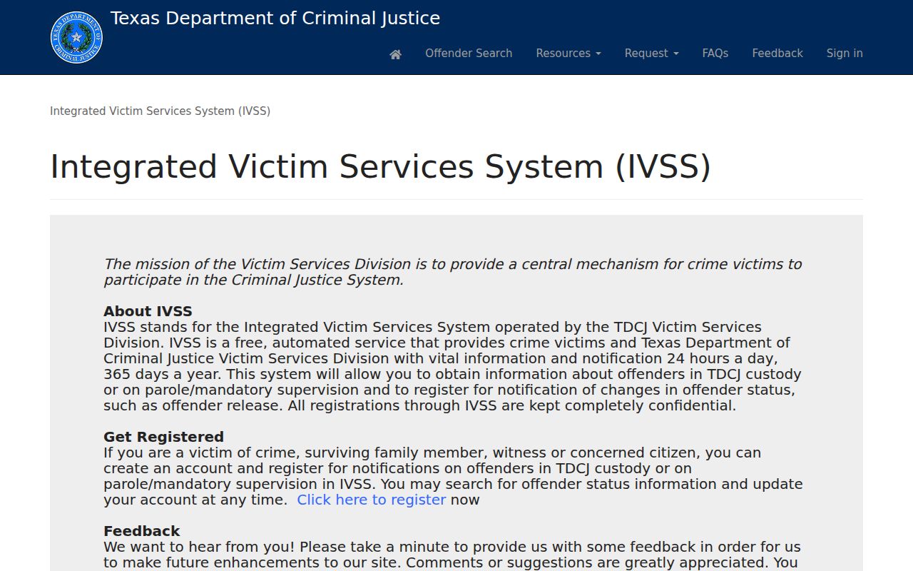 Fisher County arrest custody and parole notification channel