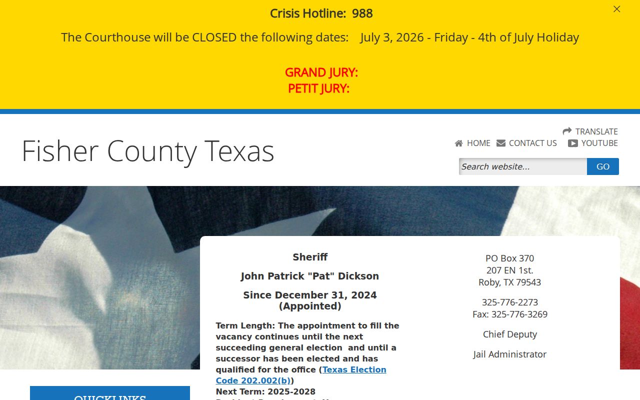 Fisher County Sheriff arrest and jail records contact