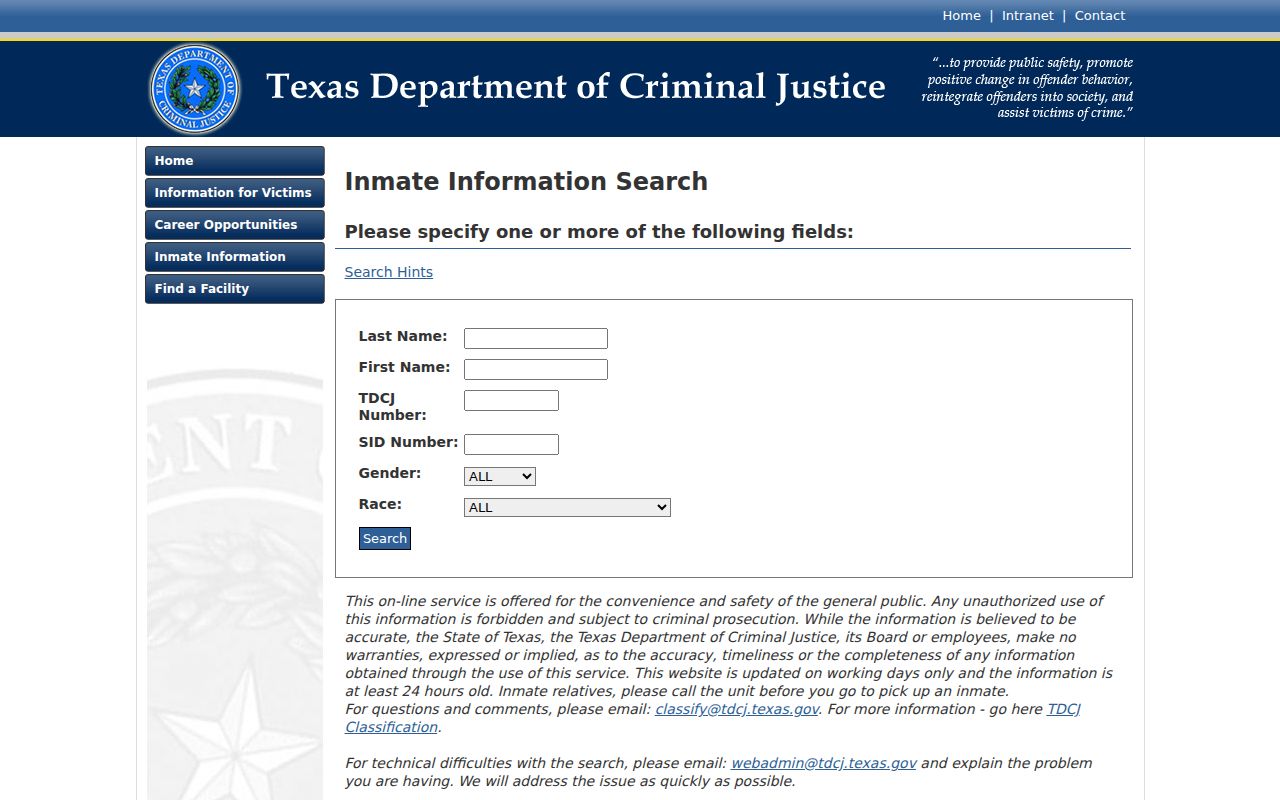 TDCJ inmate search for Fisher County arrest transfers