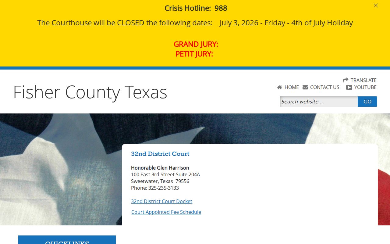 32nd District Court page for Fisher County criminal cases