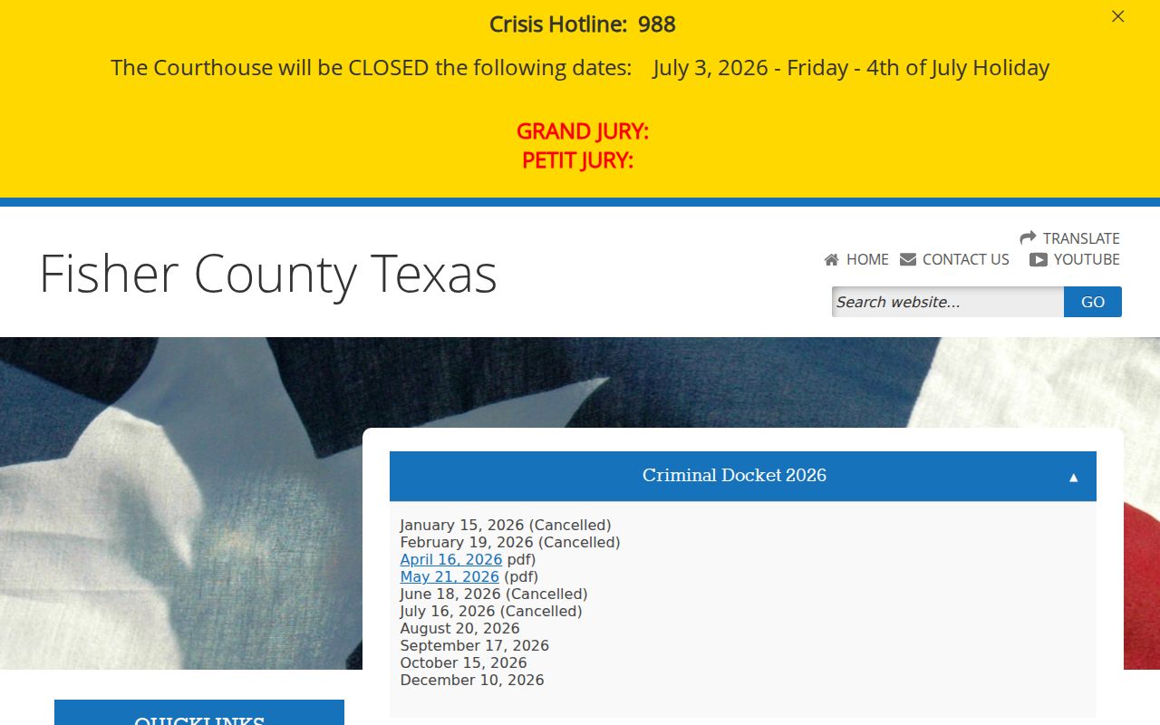 Fisher County criminal court docket publication page