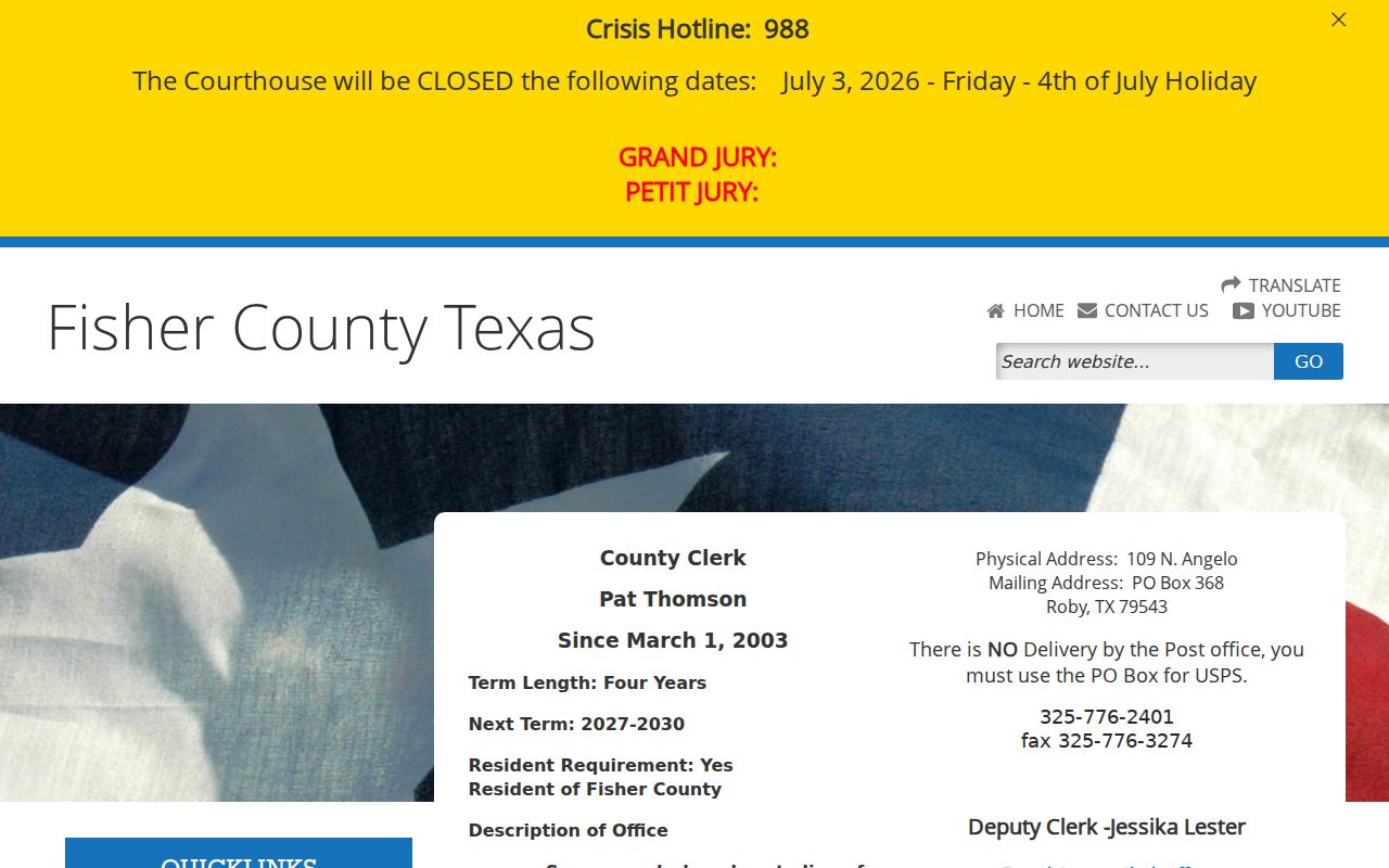 Fisher County Clerk misdemeanor criminal case records page