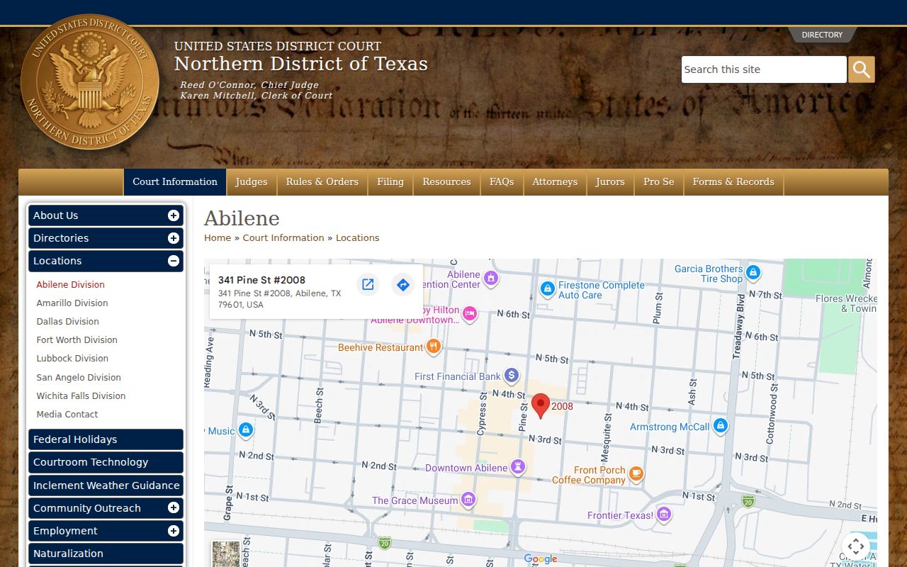 Fisher County federal criminal record access at the Abilene Division