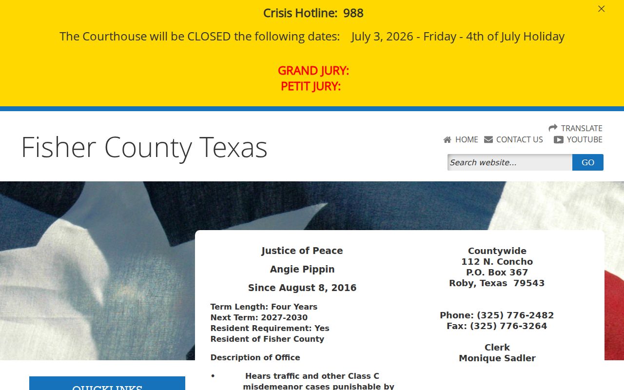 Fisher County Justice of the Peace record channel for Rotan criminal history