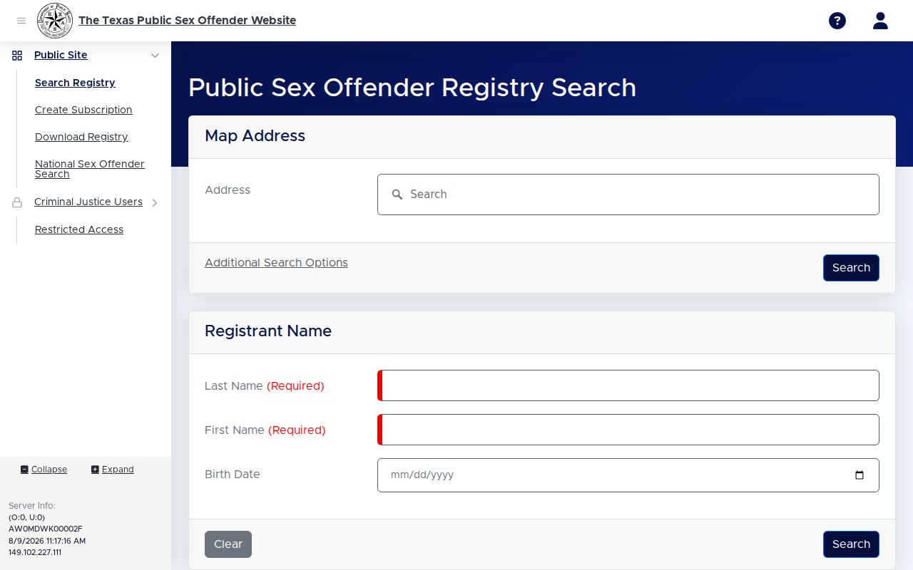 Fisher County sex offender registry search modes on the Texas DPS site