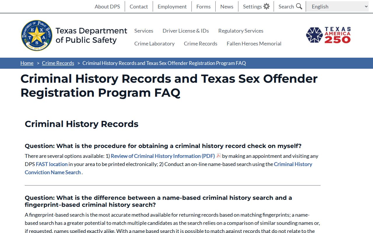 Texas DPS sex offender registration FAQ for Fisher County registry questions
